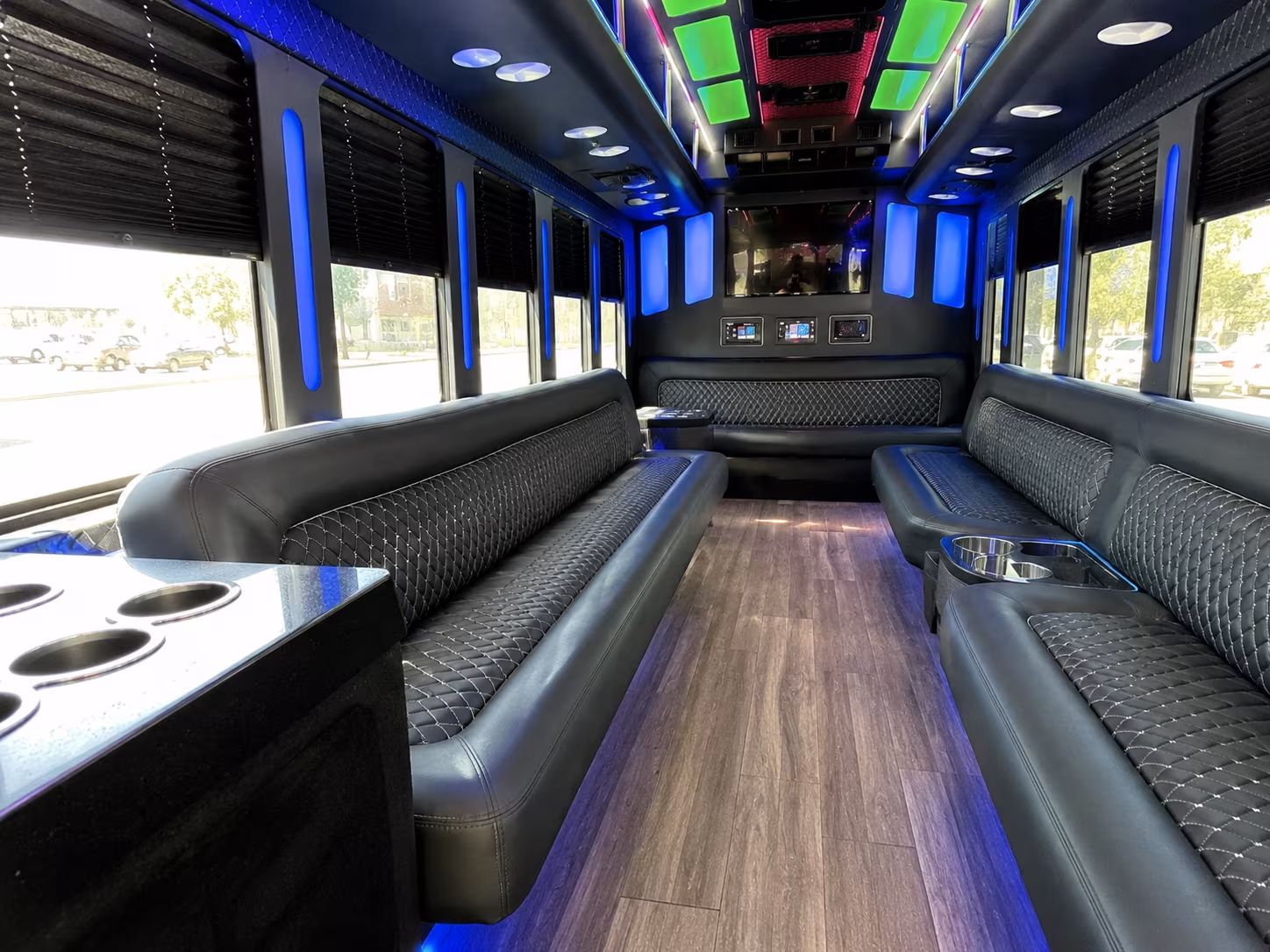 kyle 15 passenger party bus inside